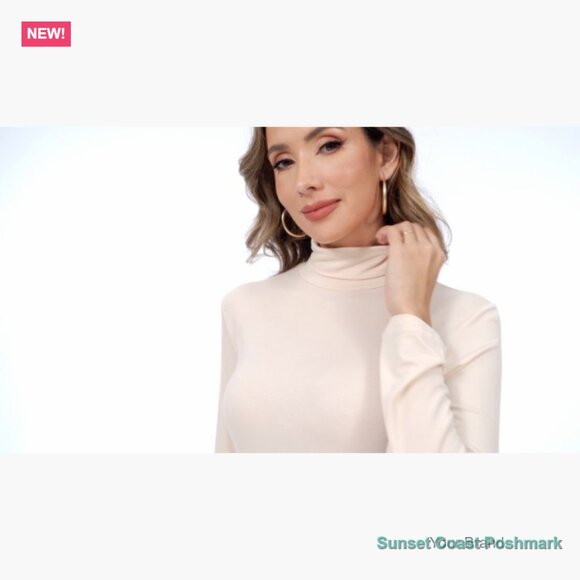 Slim Fit Long Sleeve Turtleneck Top Rayon Spandex Blend - Picture 7 of 7